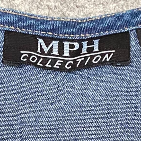 MPH Collection Blue Jean Maxi Dress Button Down Christmas Design Snowmen Size S - Picture 10 of 11